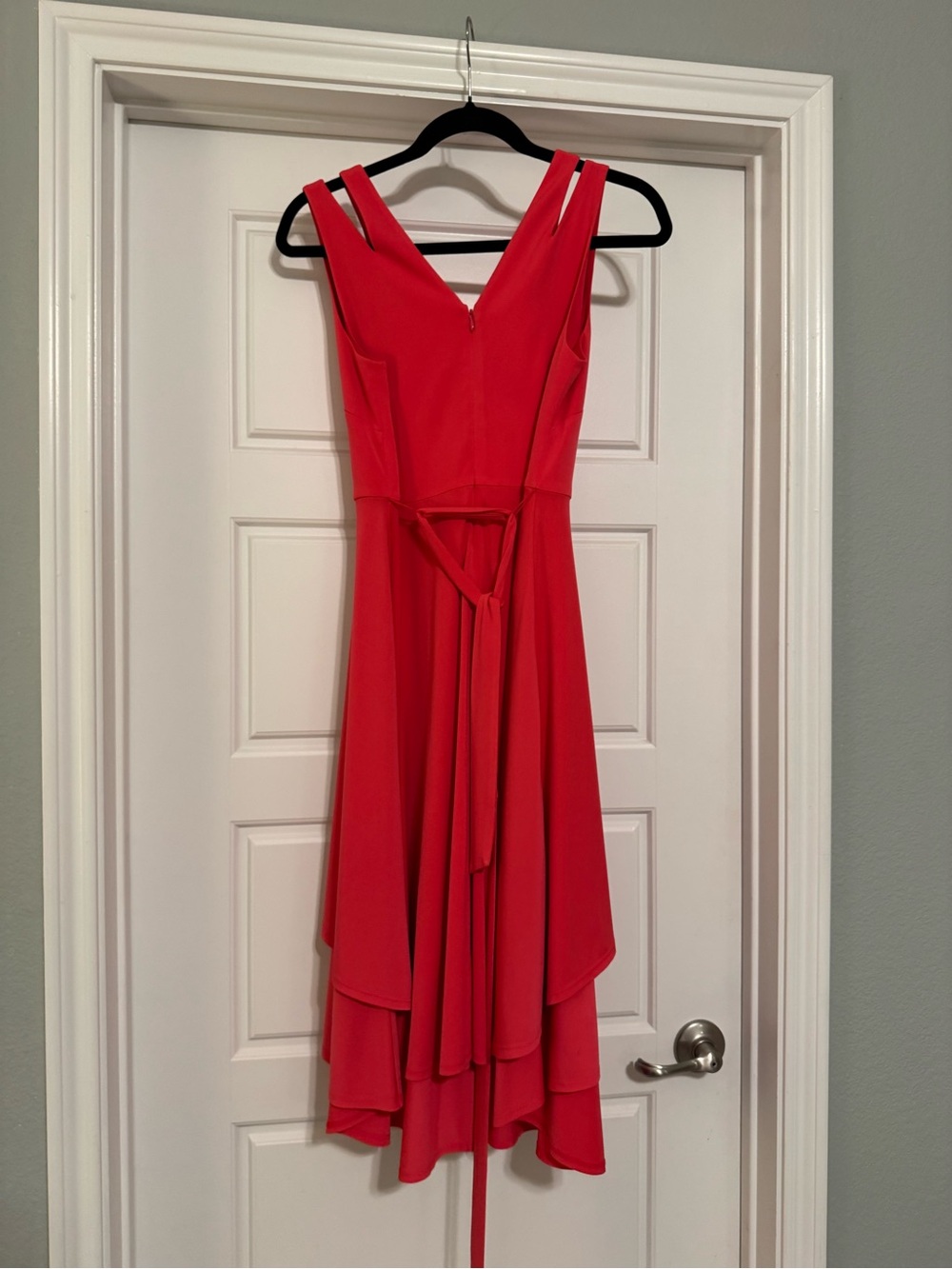 Hot Pink V-Neck Layered Midi Dress with Waist Tie